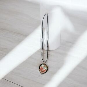 Black Corded Black Floral Pendant Necklace